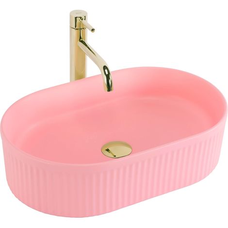 REA – Vasque à poser ovale en céramique sanitaire rose mat – Longueur 500mm – Largeur 310mm – Hauteur 130mm – Trou de trop-plein 0 (1/5)