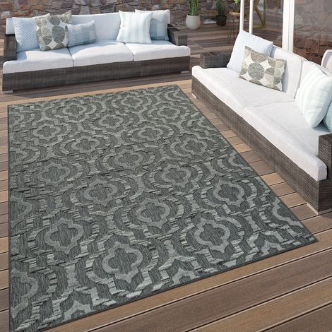 Paco Home In- & Outdoor Terrassen Teppich Ethno Muster Bordüre Wetterfest Modern In Grau 120x170 cm
