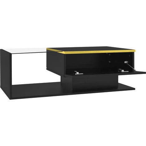 Mesa de centro negra brillante de 100 cm con vidrio templado y LED (1/5)