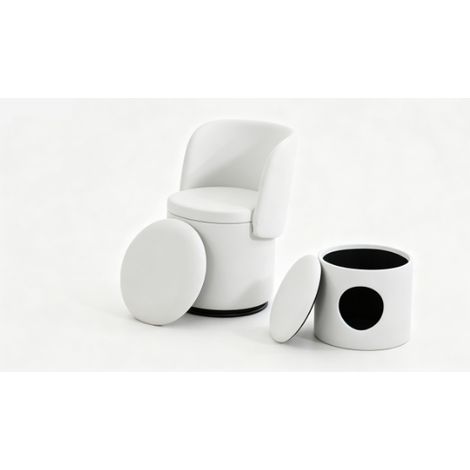 Poltrona a botte girevole a 360° in velluto bianco con vano contenitore integrato (1/5)