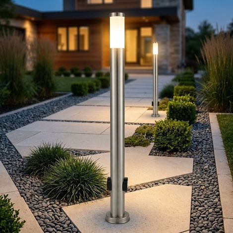 2er Set LED 7 Watt Energie Strom Outdoor Verteiler 2-Fach Steckdosen Edelstahl (1/5)