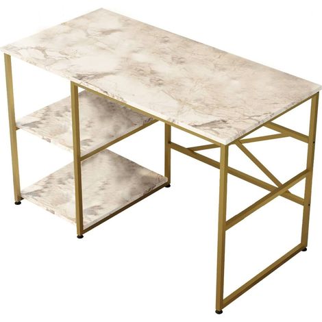 Bureau Scorpius, 2 Étagères, 2 Compartiments, 60x120x75h cm or (1/4)