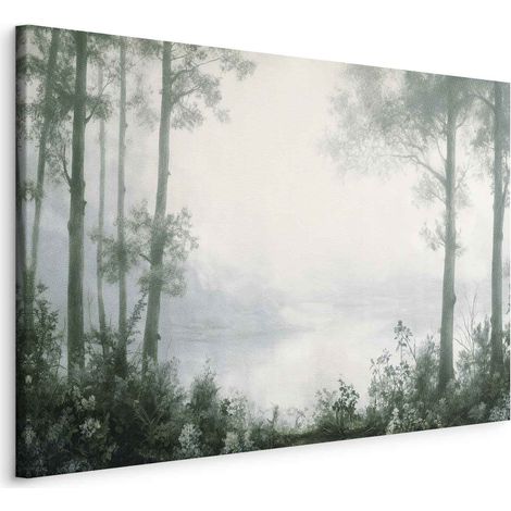 Imagen - Paisaje retro de un bosque de árboles y un estanque en tonos verdes patinados / Un bosque y un estanque en verde patinado (1/3)