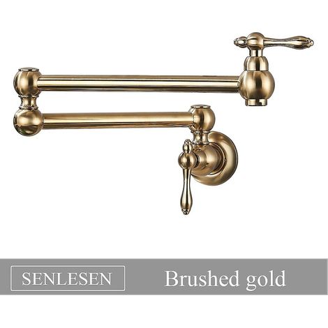 Robinet de cuisine pliable Senlesen, finition or brossé, fixation murale, mitigeur d'eau froide simple, bec pivotant et pliable en laiton, robinet de remplissage de casseroles - Xin