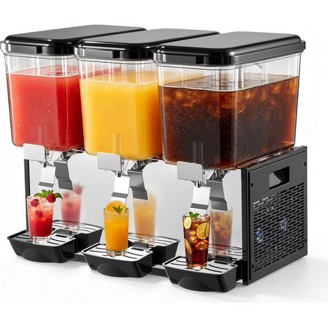 VEVOR Dispenser Bevande Fredde Commerciale 3 Serbatoi 3x18 L Acciaio Inox Distributore da Banco, Temperatura di Raffreddamento da 7℃ a 12℃, Succhi di Frutta, Te Freddo, Ristorante, Hotel, Catering (1/5)