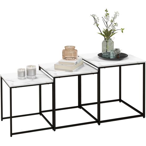 Lot de 3 tables basses gigognes JULIAN aspect marbre et noir (1/5)