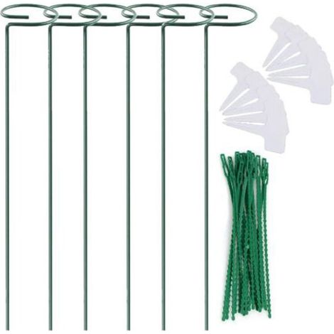 Lot de 6 tuteurs pour plantes - Tuteur individuel de 45 cm (18 pouces) pour jardin, anneau de support pour cage à plantes, tuteur (1/5)