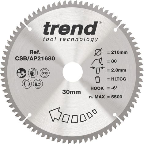 Lame de scie circulaire aluminium/plastique, 216 mm, 30 mm, 80 dents (1/5)