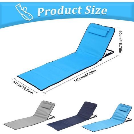 Chaise De Plage, Tapis De Plage, Transat Confortable 145 Cm, Tapis De Plage Pliable avec Dossier Réglable, Chaise De Plage Pliable Léger, Tapis De Repos (1/3)