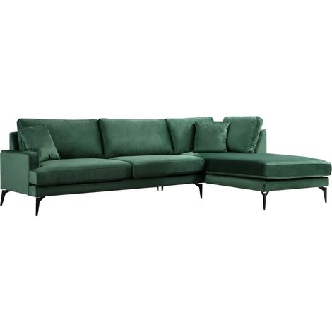 Canapé angle droit design tissu velouté vert Kombaz 283cm (1/5)
