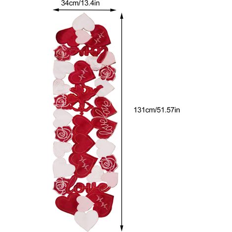 Tischläufer/Platzsets mit Herzstickerei zum Valentinstag, Tischdekoration im europäischen Stil mit Herzmotiv (1/5)