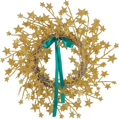 Couronne de Noël artificielle de 55 cm avec étoile de Noël décorative pour fenêtre, cheminée ou porche (1/5)