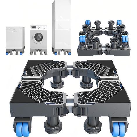 Washing machine stand, double tube design with 8 feet + 4 wheels, raised for washing machines, refrigerators and dryers, non-slip, shock-absorbing, for household appliances (1/5)