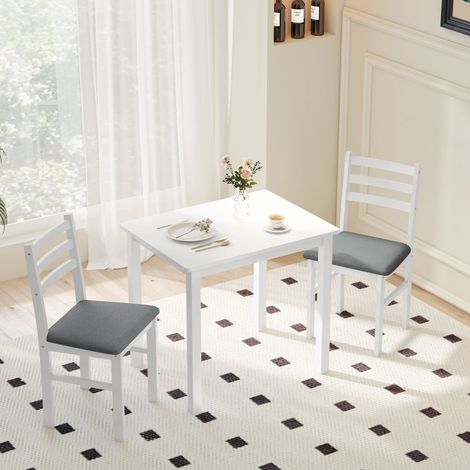 Set da pranzo composto da 3 pezzi con tavolo e 2 sedie, tavolo da cucina per spazi compatti, sedie imbottite, salvaspazio, MDF, bianco (1/5)