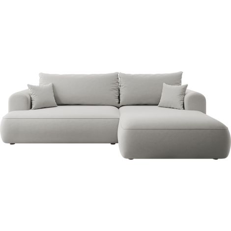 Selsey - Eckschlafsofa Ovo L-förmiges graues Velours mit einem Behälter aus pflegeleichtem Stoff, rechte Seite (1/5)