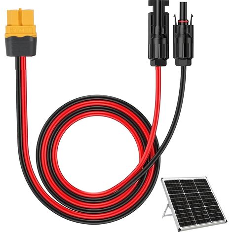 Câble solaire avec fiche XT60,Câble de charge solaire 12 AWG 1 m,Rallonge Panneau Solaire vers Générateur Portable - Fil Cuivre Étamé 30A - Connecteur Robuste et Étanche pour Central (1/5)