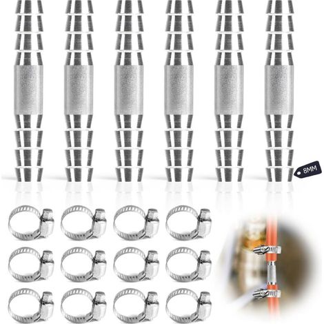 6-teiliges Set aus 8-mm-I-förmigen Schlauchverbindern, pneumatischen Schlauchverbindern, I-förmigen Schlauchverbindern aus Edelstahl SUS 304, 2-Wege-Schlauchverbindern mit 12 Klemmen für Gas und Wasse (1/5)