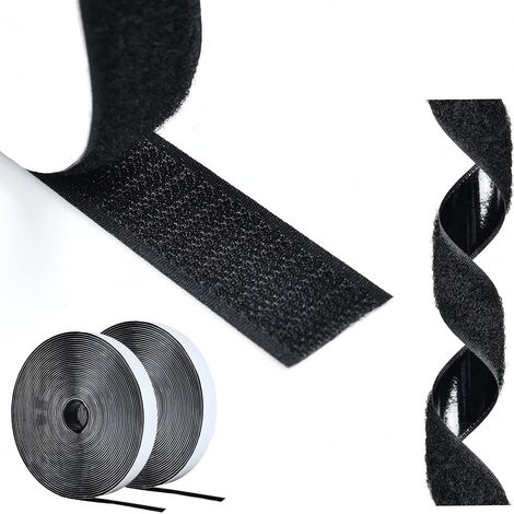 Cinta autoadhesiva de velcro Ineasicer de 25 metros x 20 mm, cinta antiarañazos, cinta adhesiva, 20 mm de ancho, 25 m de ganchos y 25 m de bucles, color negro. (1/4)