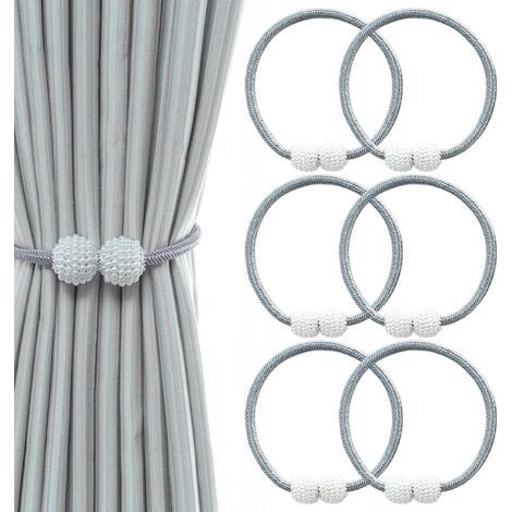Paquet de 6 Embrasses de Rideau Magnétiques, Boucle de Cordon de Clip de Rideau, Attaches de Rideau pour Fenêtre de Bureau à Domicile, Support de Corde de Tissage Décoratif, Gris
