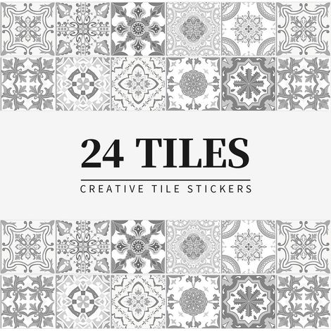24 Pices Carreau De Fleur Autocollant 1515cm-gris, Cuisine Salle De Bain Bibliothque Etanche Et Rsistant  L'huile, Papier Autocollant Pvc, Sticke