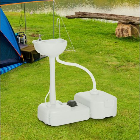 Lavabo de camping portátil 17L con depósito de aguas residuales 24L y dispensador, gris (1/5)