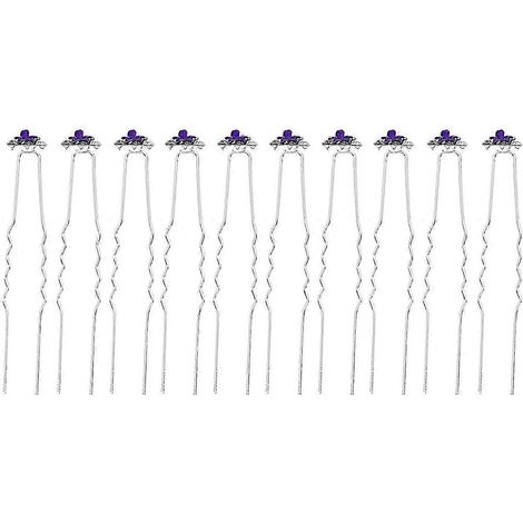 Lot de 10 épingles à cheveux de mariage ornées de strass et de fausses perles en forme de fleur, élégantes barrettes de coiffure pour la mariée-Purple (1/5)