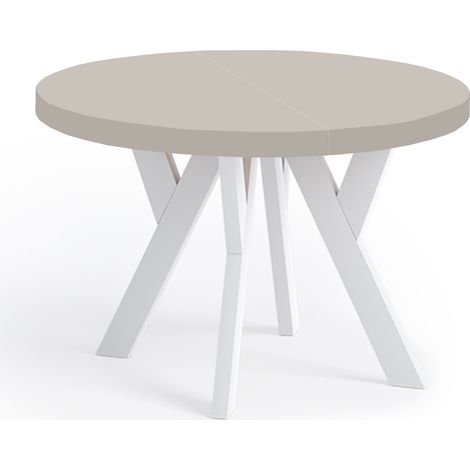 Table de salle à manger ronde extensible, PERO, style loft, scandinave, diamètre : 110 / 210 cm, couleur : cachemire / blanc (1/4)