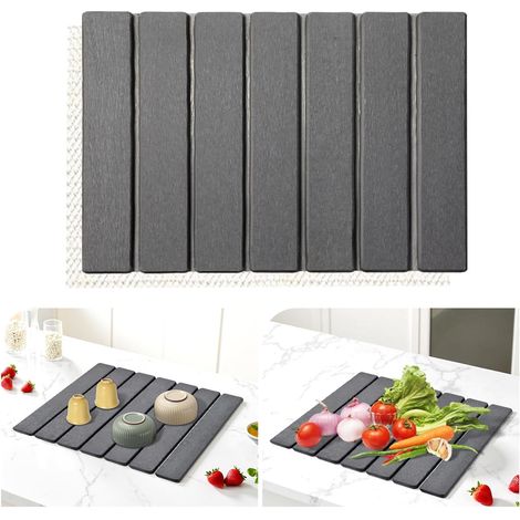 Tappetino scolapiatti, tappetino scolapiatti in terra di diatomee ad asciugatura rapida e altamente assorbente e tappetino scolapiatti per lavello da cucina (grigio scuro, 40 x 30 cm)