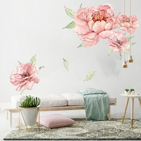 Stickers muraux colorés à motif pivoines - Décoration intérieure à faire soi-même (1/4)