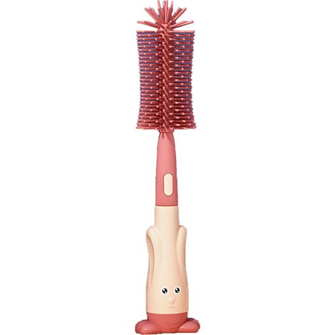 Ensemble de goupillons de nettoyage pour biberons avec clip, en silicone alimentaire sans odeur et respectueux de l'environnement (rouge). (1/5)