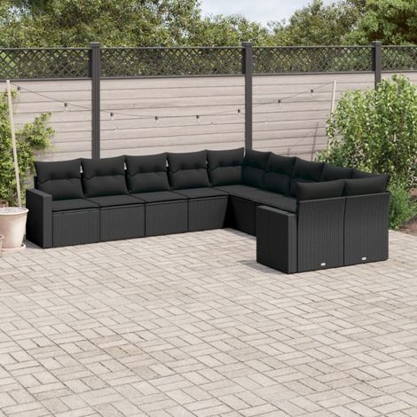 vidaXL Salon de jardin 10 pcs avec coussins noir résine tressée (1/4)