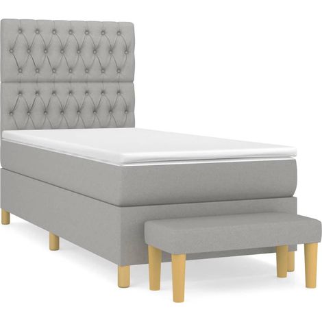 Maison Exclusive - Cama box spring con colchón tela gris claro 90