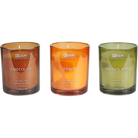 Conjunto de 3 velas perfumadas 100% cera de soja mecha de algodón vidrio fragancia fresca manzana golden/chocolate/ámbar Sheer Joy