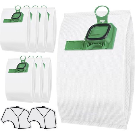 Kit 8 Sacs d'Aspirateur Microfibre Non Tissée et 2 Filtres Moteurs pour Vorwerk Kobold VK140,VK150,FP140,FP150–Filtration Optimale,Installation Facile,Accessoires Hygiéniques et Multicouches (1/5)