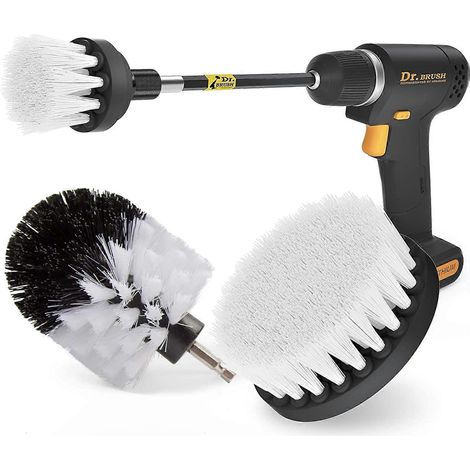 Lot de 4 brosses de nettoyage pour perceuse, avec accessoire long et extensible. Kit de brosses de nettoyage multi-usages pour joints, sols, baignoires, douches et carrelages. (1/5)