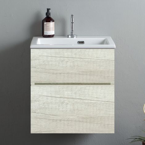 Mobile lavatoio sospeso di design con lavandino senza strizzatoio olmo bianco