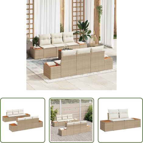 vidaXL Poly Rattan - Gartensofa-set mit Kissen 7 pcs Beige Poly Rattan (1/5)