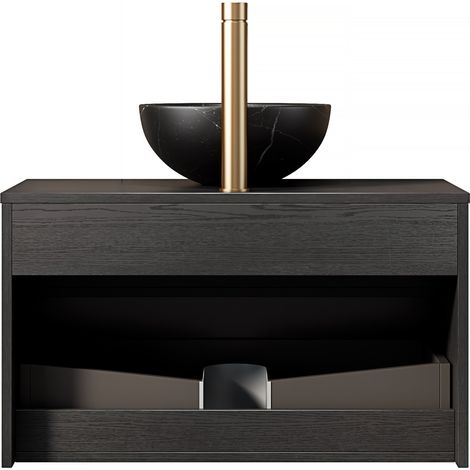 Mobile bagno sospeso 80 cm con lavabo in ceramica nero e mobile in compensato, nero (1/5)