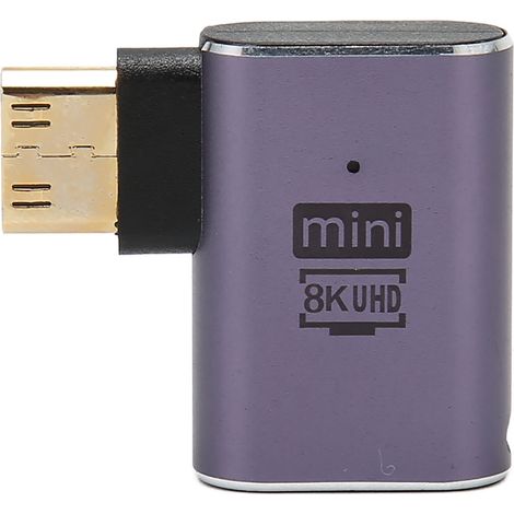 Adaptateur Mini HDMI vers HDMI à angle droit 8K 60Hz 48Gbps, indicateur LED, convertisseur Mini HDMI vers HDMI pour ordinateur portable, caméra, tablette (1/5)