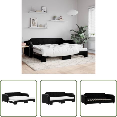 vidaXL Doppelbett - Tagesbett Ausziehbar mit Matratzen Schwarz 90x190 cm Stoff (1/5)
