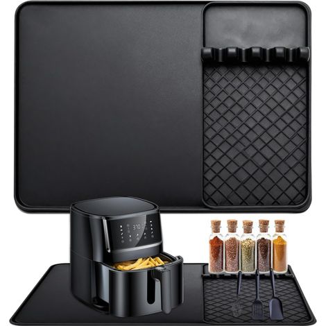 Silikon-Heißluftfritteusenmatte, Zubehör für Ninja/Philips/Cosori-Heißluftfritteusen, hitzebeständige Matte für Heißluftfritteusen, mit Aufbewahrungsmatte für Küchenzubehör, 48 x 30 cm (1/5)
