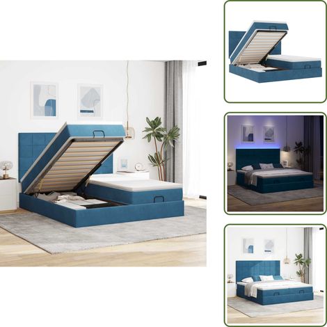Stoccaggio sotto il letto - vidaXL Pouf Letto con Materassi e LED Blu Scuro 200x200cm Velluto - Letto con testiera