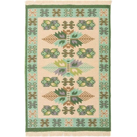 Tapis Kelim moderne Tapis Gizeh  - 150x100cm, Rectangular - 100% Coton - Tissé - Vert