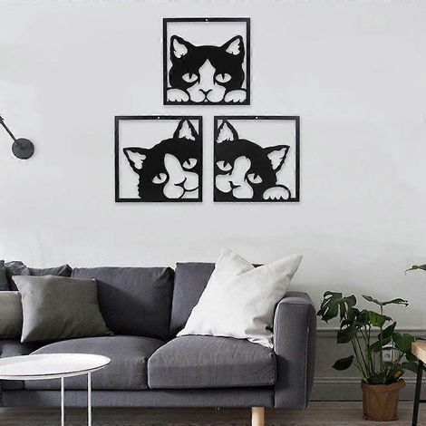 Décoration murale chat en métal, chat noir, art mural à suspendre pour la chambre à coucher (1/4)
