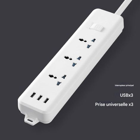 Multiprise Universelle 3 Prises + 3 USB, Rallonge Électrique avec Interrupteur, 220V, Charge Rapide-5m (1/5)