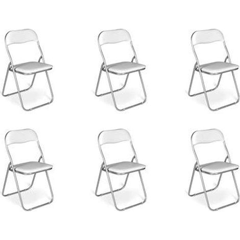Chaise Salamanca, Ensemble de six chaises pliantes, Siège de réunion peu encombrant, Fauteuil de salle d'attente, 43x47h78 cm, Blanc (1/3)