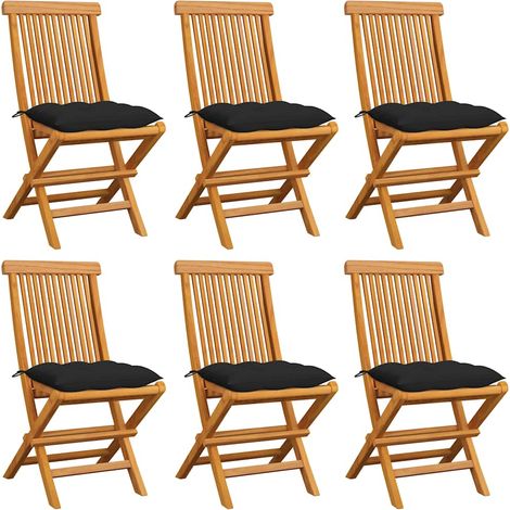 Sedie pieghevoli con cuscini neri, 6 pezzi, in legno massello di teak. vidaXL (1/5)