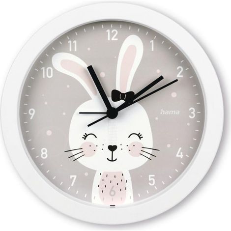 Horloge de Table Réveil pour Enfant (sans tic-tac, Horloge à Quartz silencieuse avec Alarme, Ø 16 cm, Analogique, Aiguilles Heures Minutes et Secondes, Motif Lapin, Pile Incluse) Gris (1/4)