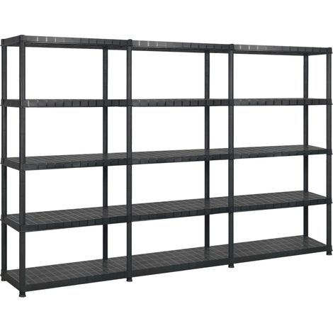 Étagère de rangement à 5 niveaux pour Stockage/Bibliothèque Déco Noir 255x40x185 cm Plastique - DH78810 (1/5)