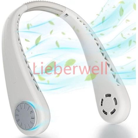 Ventilateur de Cou USB 3,Vitesse Mini Ventilateur Portable Flexible , Silencieux 4400mAh Rechargeable Voyage , Blanc (1/4)